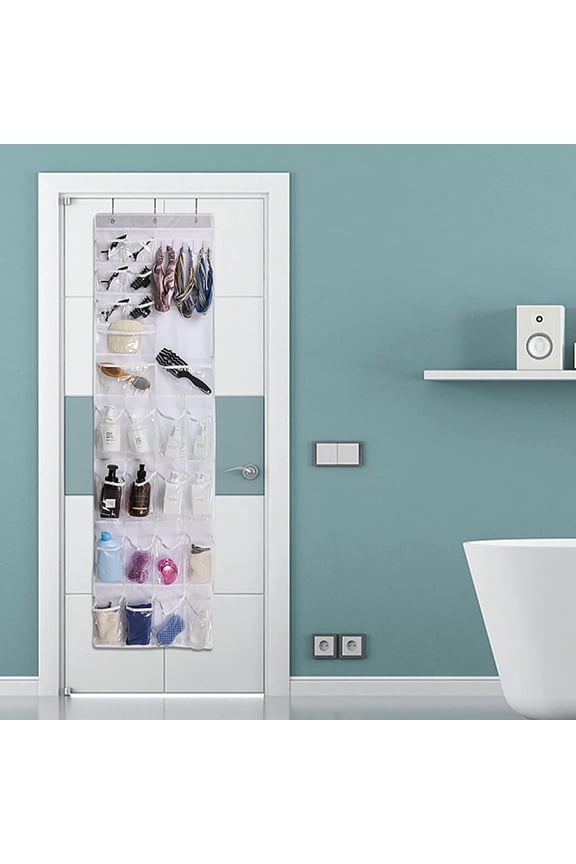 Over the Door Shoe Rack Organizer | 16 Large Mesh Pockets | Hanging Non-Woven Closet Storage | Fits Mens Size 13 Shoes, Heels, Sneakers | Waterproof | Sturdy Hooks | White | 63"x17.7 | Multi-Use