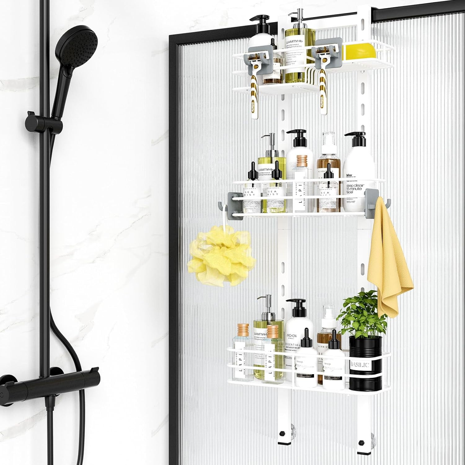 Over The Door Shower Caddy, 3-Tier Adjustable Hanging Shower Caddy with ...