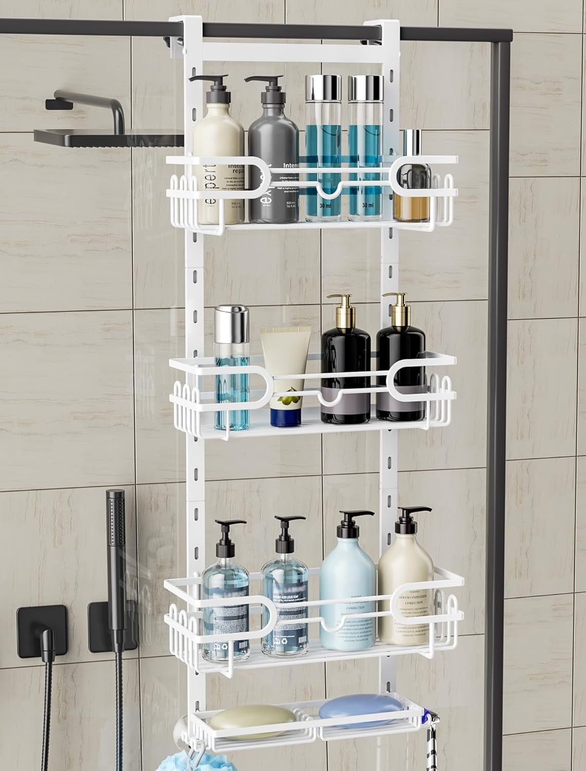 Over The Door Shower Caddy - 4 Tier Adjustable Hanging Shower Organizer ...