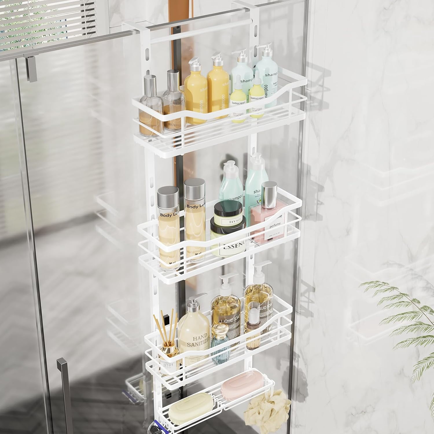 Over the Door Shower Caddy - 4 Tier Adjustable Shower Organizer Hanging ...