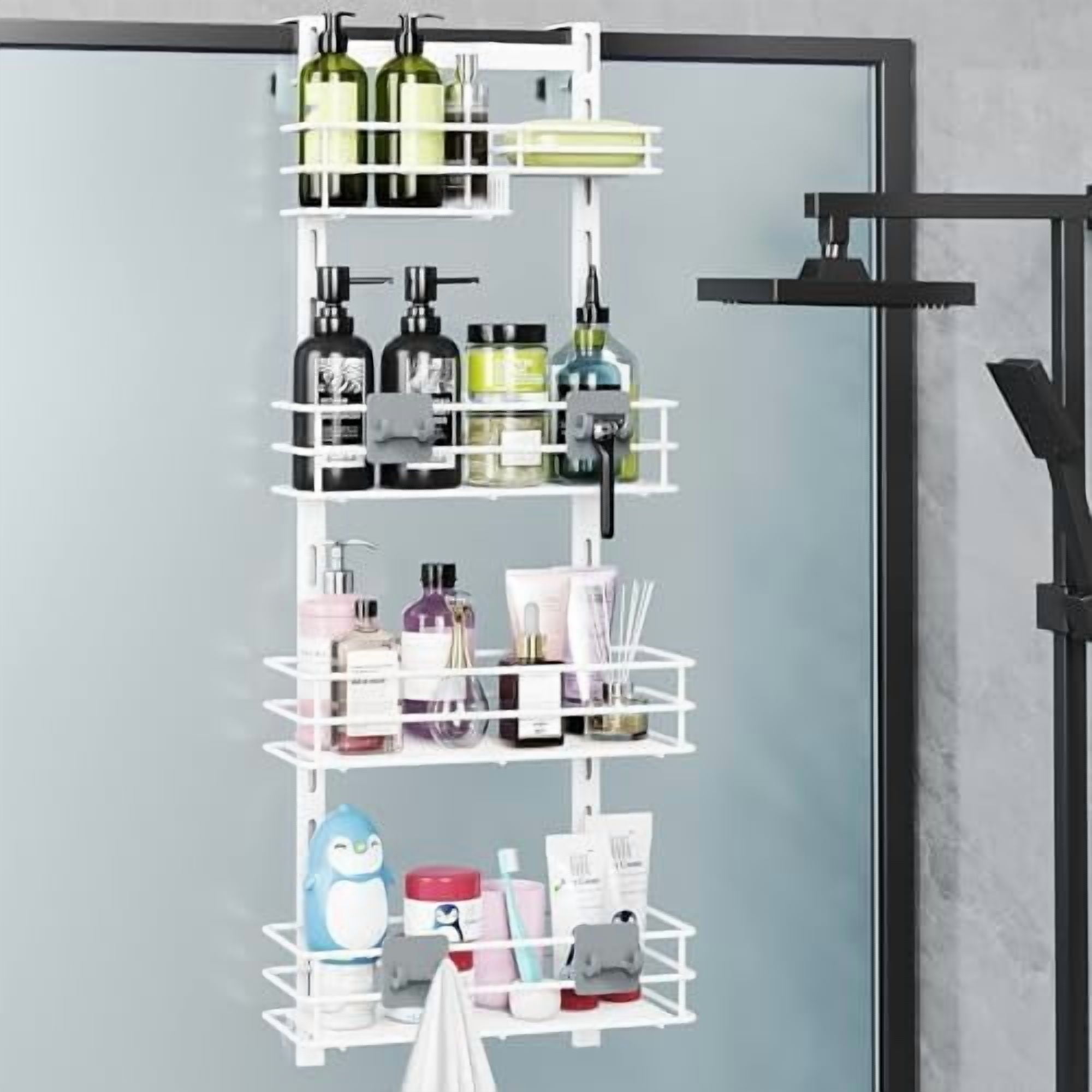 Over The Door Shower Caddy Adjustable 4 Tier White,Bathroom Hanging ...