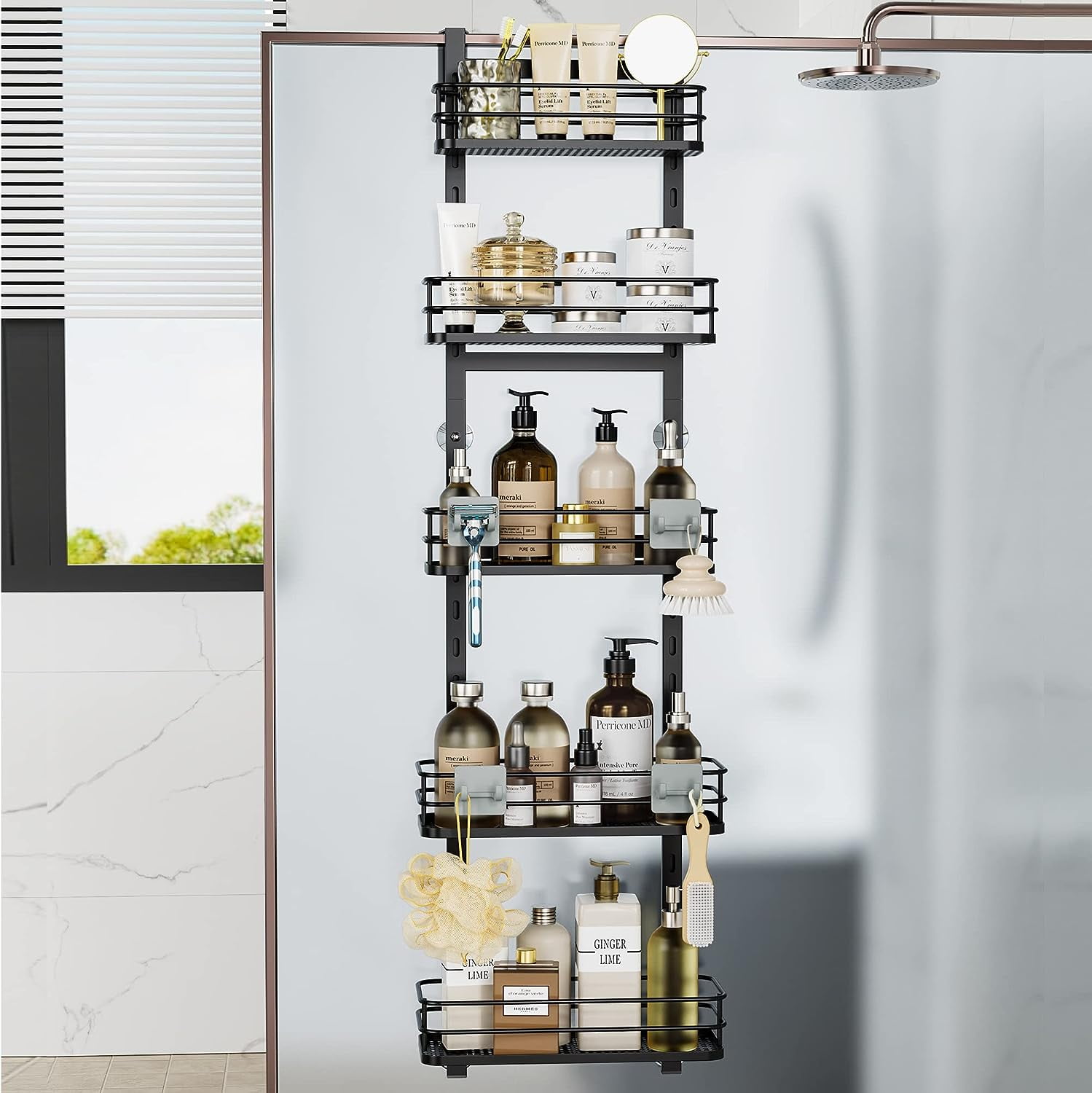 Over the Door Shower Caddy Adjustable 5 Tier Matt Black,Bathroom ...