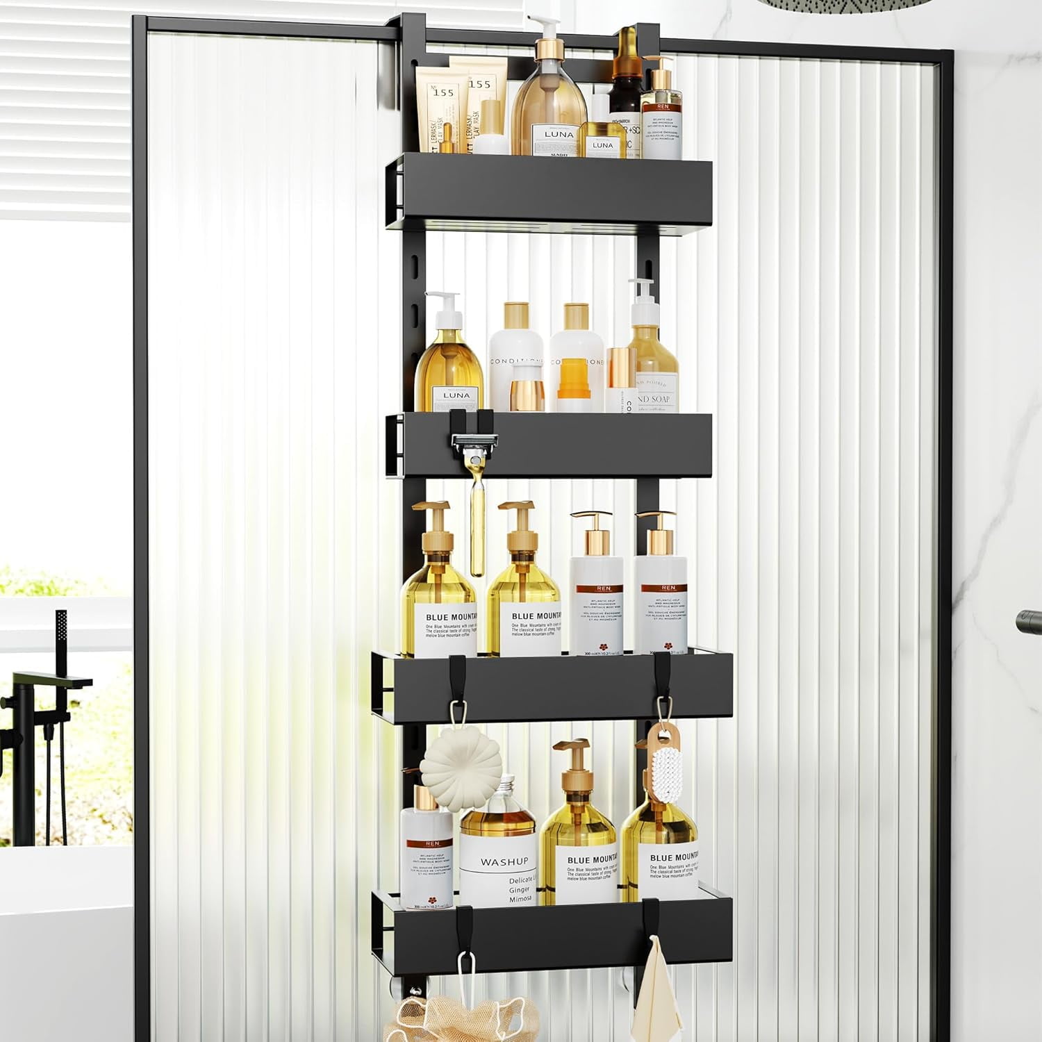 Over the Door Shower Caddy Height-Adjustable, Sturdy Bathroom Hanging ...
