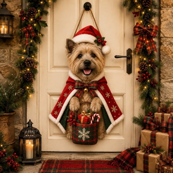 Door Sign Cairn Terrier Christmas Front Hanging for Dog Lovers