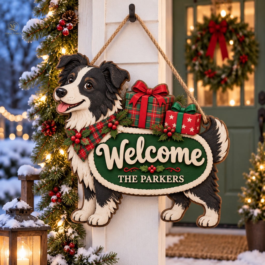 Store Sign Flashcard Door Sign Decor, Personalized Border Collie Christmas Welcome Plaque ...