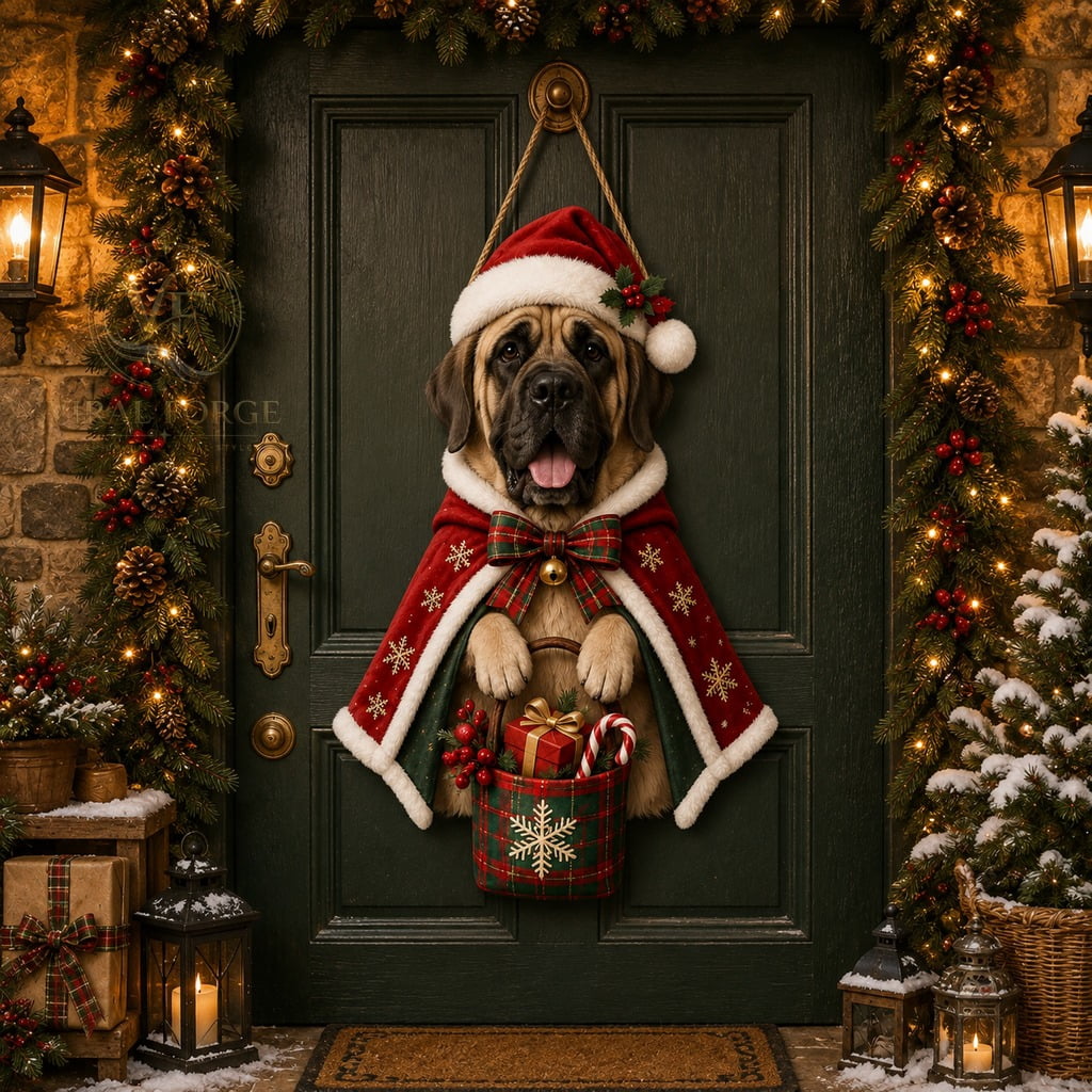 Door Sign English Mastiff Christmas Welcome for Front Entry Dog Lovers ...