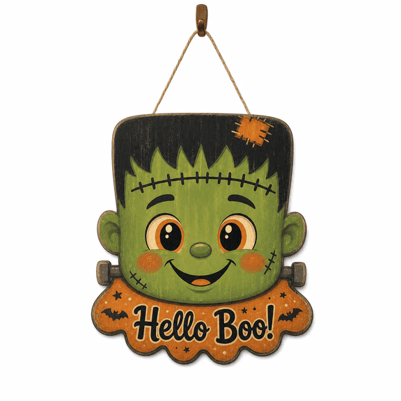 Door Sign Frankenstein Monster Halloween Wooden Front Door Hanging for Vintage Halloween Decor