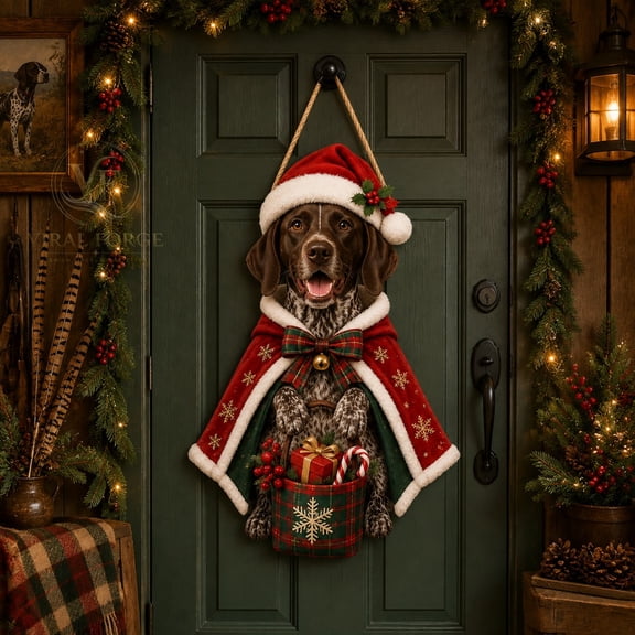 Door Sign German Shorthaired Pointer Christmas Welcome for Front Porch Dog Lovers