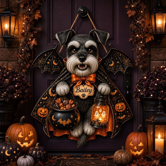 Door Sign Miniature Schnauzer Halloween Design for Front Door Pet Lovers