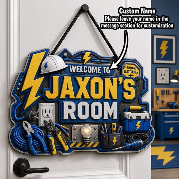 Door Sign Personalized Future Electrician Bedroom Door Hanging Custom Name Gift