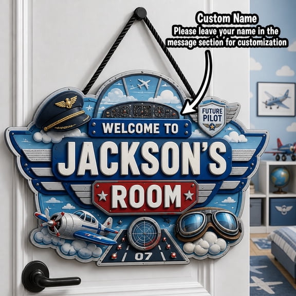 Door Sign Personalized Future Pilot Door Hanging Name Plaque for Bedroom or Playroom