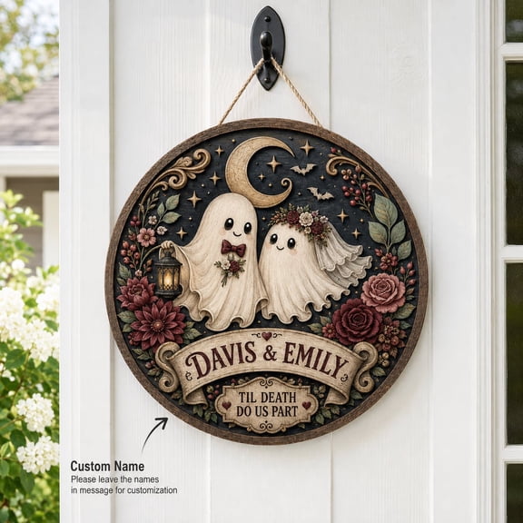 Door Sign Personalized Ghost Couple Door Hanging Halloween Wedding Decor