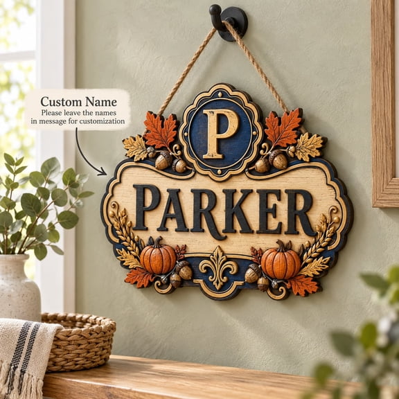 Door Sign Personalized Pumpkin Monogram Wooden Entryway Decor for Thanksgiving