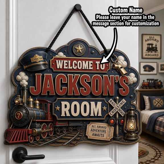 Door Sign Personalized Train Conductor Room Door Hanging for Train Lovers