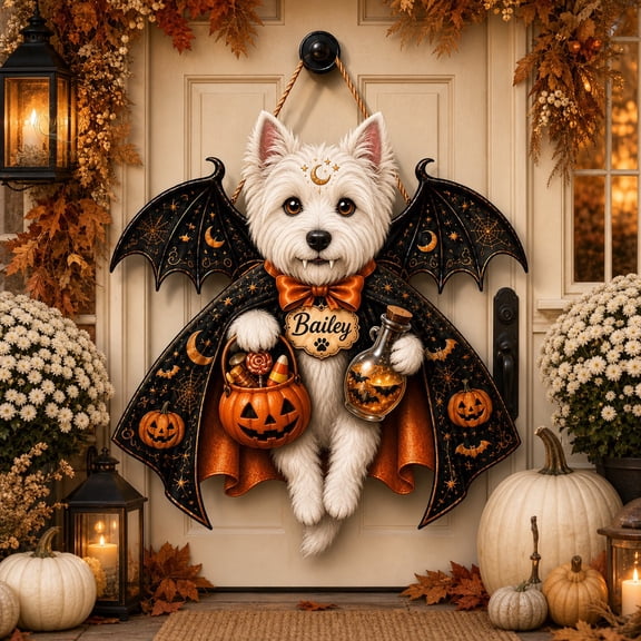 Door Sign West Highland White Terrier Halloween Hanging Front Door Welcome for Dog Lovers