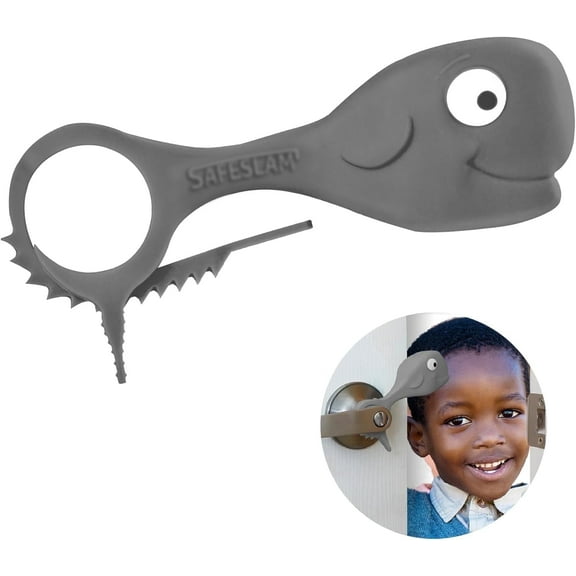 SafeSlam Whale Door Pinch Guard - Child & Pet Safety, Stays on Closed Door (Gray)