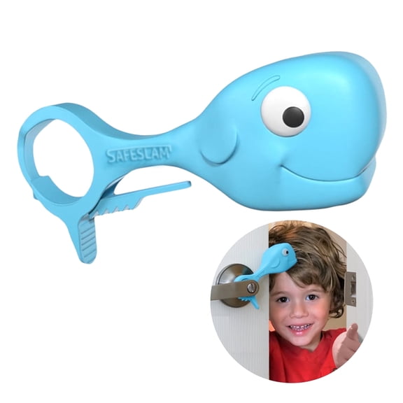 SafeSlam Whale Door Pinch Guard - Child & Pet Safety, Stays on Closed Door (Blue)