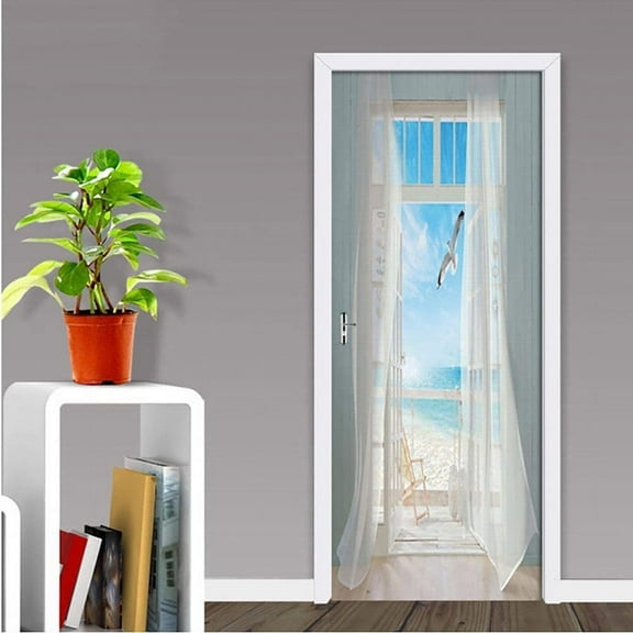 Door Sticker - Door Mural Peel and Stick, Removable Self-Adhesive beach seagull Door Wallpaper for Home Decor, Set of 2 Sheets,45x200cmx2Pcs