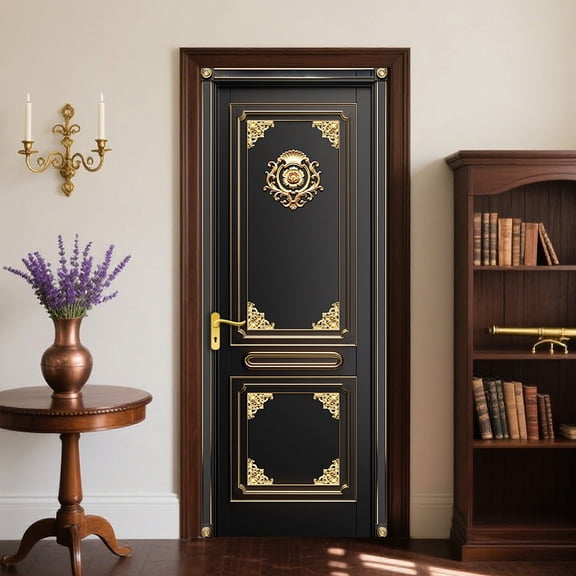 Door Sticker Peel Stick DIY Self Adhesive Door Mural Decal Vinyl PVC Waterproof Cover Wallpaper 31.4878.74 Inch Black Gold Lace