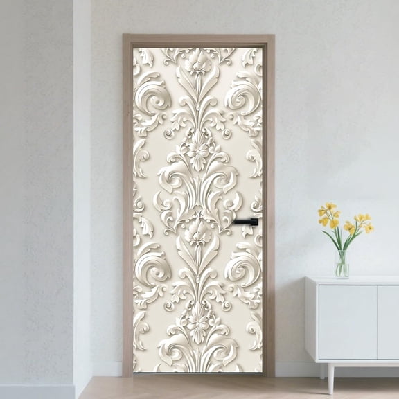 Door Sticker Peel Stick Removable Self Adhesive Door Mural Decal Vinyl PVC Waterproof Cover Wallpaper 31.4878.74 Inch Creamy Plant Vine Pattern
