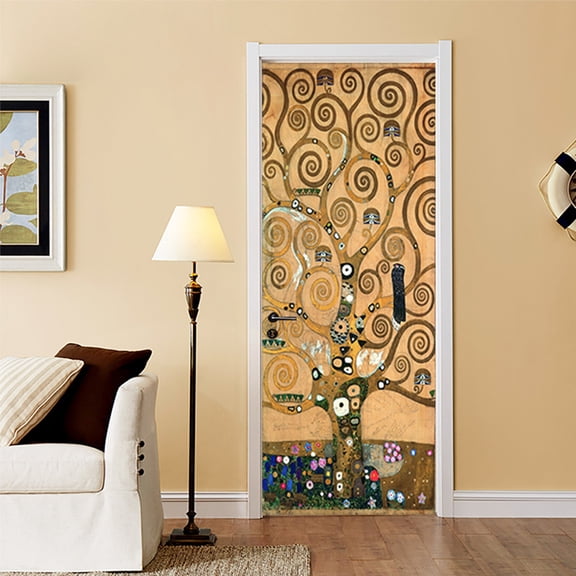 Door Sticker Wallpaper Murals Peel and Stick, Wall Sticker Decal for Bedroom Home Decor Waterproof, Removable Premium Vinyl,  Tree of Life Fridge Stickers