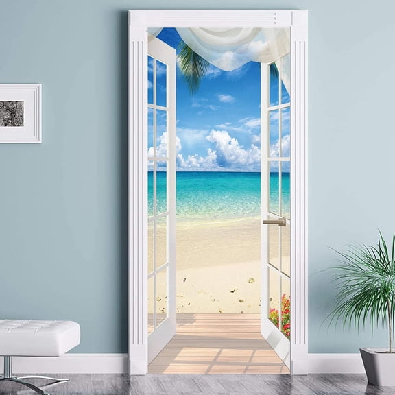 Door Sticker Wallpaper Murals Peel and Stick Removable Vinyl Decals for Home Decor, 30.3" x 78.7" Seascape