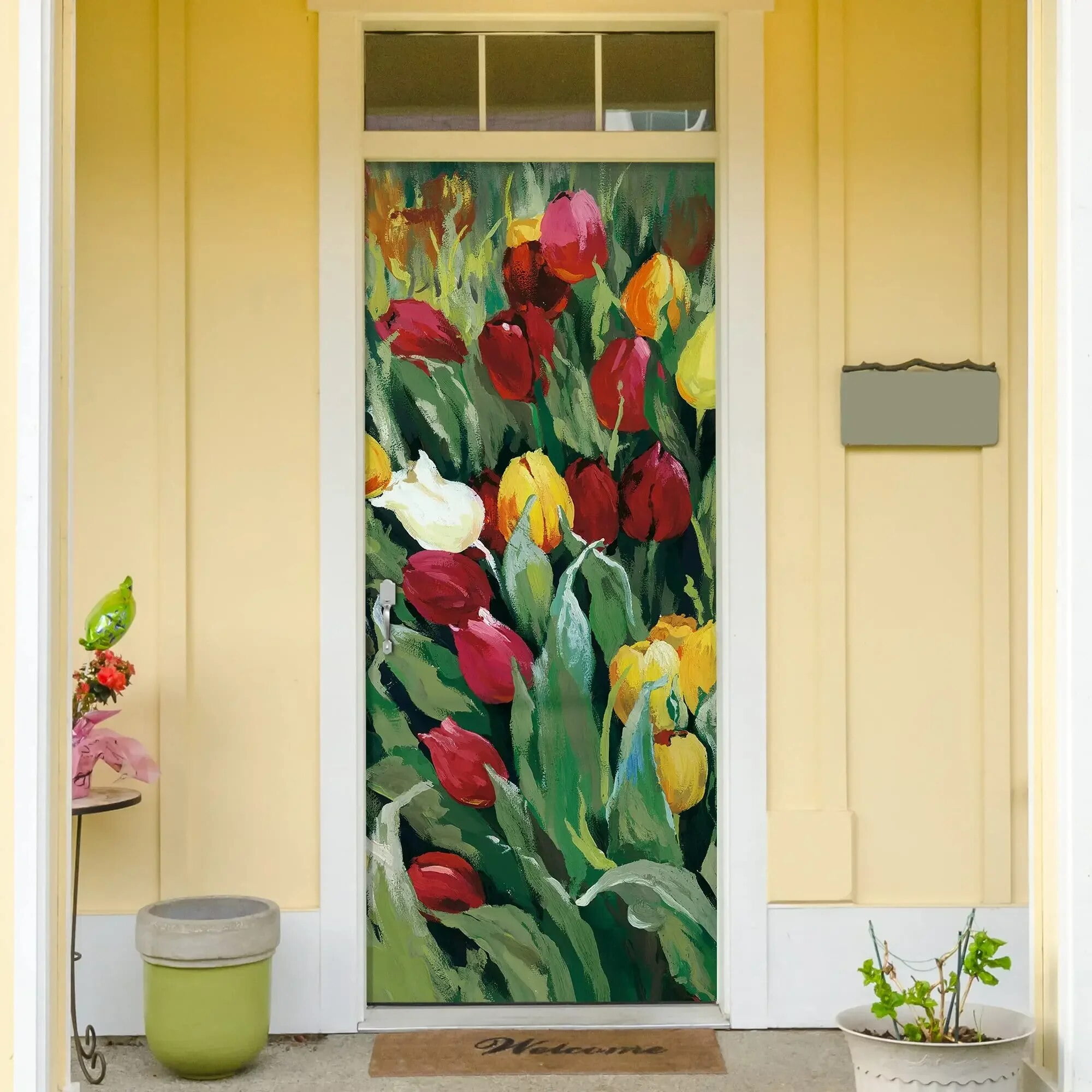 Door Stickers 3D Wallpaper Removable Classic Datura Art Mural Wardrobe