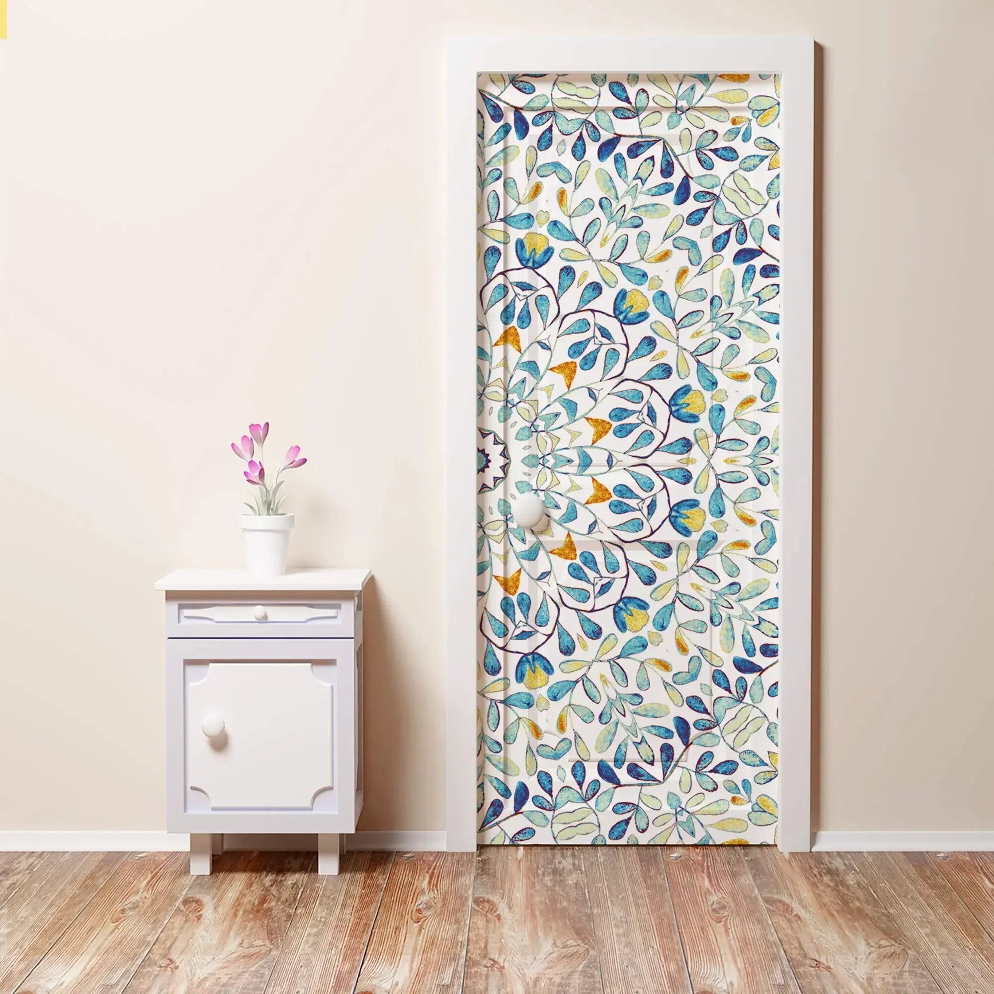 Door Stickers 3D Wallpaper Removable Classic Datura Art Mural Wardrobe