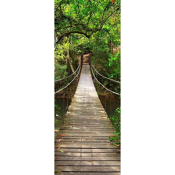 Door Stickers Decals 3D Door Murals Peel and Stick, Removable Decorative Vinyl Wallpaper Waterproof Self Adhesive Wall Covers Poster for Home Office Decoration Wooden suspension bridge forest