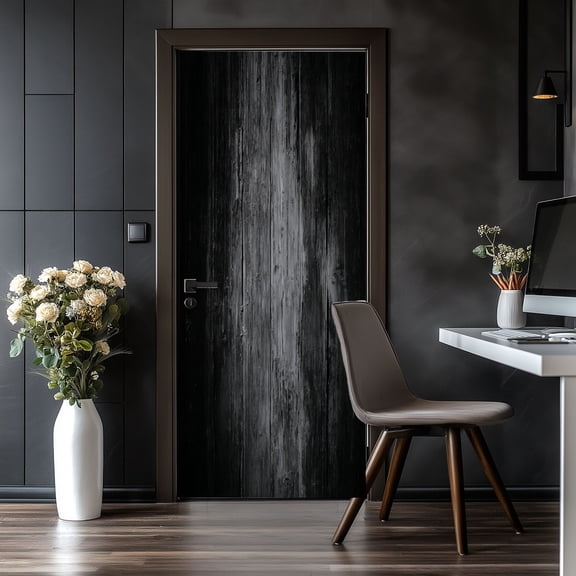 Door Stickers Peel and Stick Door Mural Black Rustic Farmhouse Removable Wallpaper 30.3''x78.7'' Self-Adhesive Mural for Kitchen Living Room Bedroom Decor