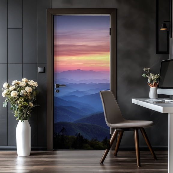 Door Stickers Peel and Stick Door Mural Blue Ridge Parkway Scenic Landscape Appalachian Removable Wallpaper 30.3''x78.7'' Self-Adhesive Mural for Kitchen Living Room Bedroom Decor