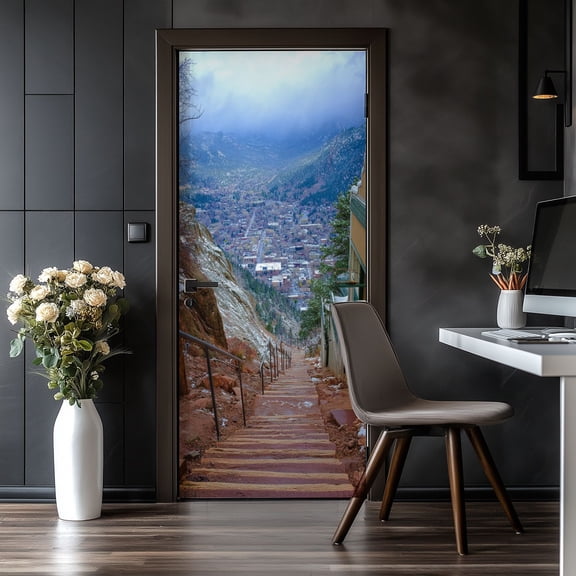 Door Stickers Peel and Stick Door Mural Colorado Springs from Manitou Incline Removable Wallpaper 30.3''x78.7'' Self-Adhesive Mural for Kitchen Living Room Bedroom Decor