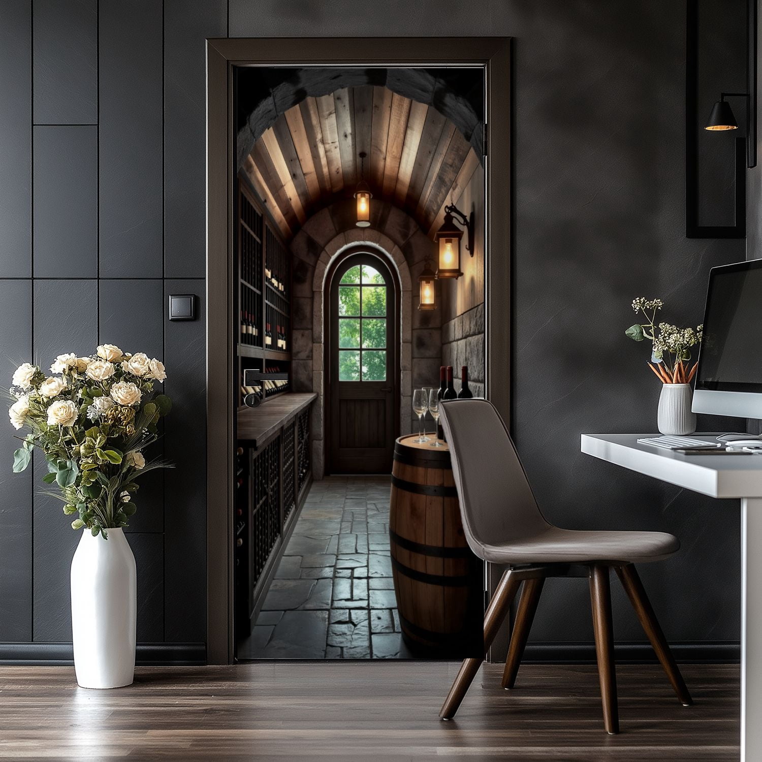 Door Stickers Peel and Stick Door Mural Cozy Wine Cellar Interior ...