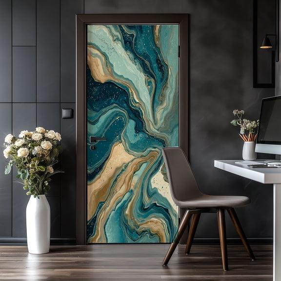 Door Stickers Peel and Stick Door Mural Fluid art Abstract swirling paint Liquid acrylic Removable Wallpaper 30.3''x78.7'' Self-Adhesive Mural for Kitchen Living Room Bedroom Decor