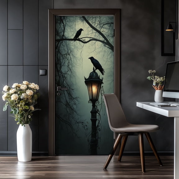 Door Stickers Peel and Stick Door Mural Gothic Decor Vintage Dark Academia Horror Forest Removable Wallpaper 30.3''x78.7'' Self-Adhesive Mural for Kitchen Living Room Bedroom Decor