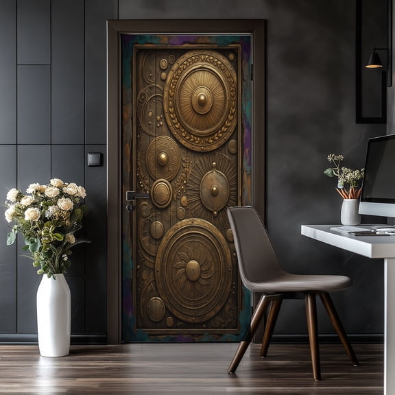 Door Stickers Peel and Stick Door Mural Intricate Steampunk Clockwork Doors Geometric Removable Wallpaper 30.3''x78.7'' Self-Adhesive Mural for Kitchen Living Room Bedroom Decor