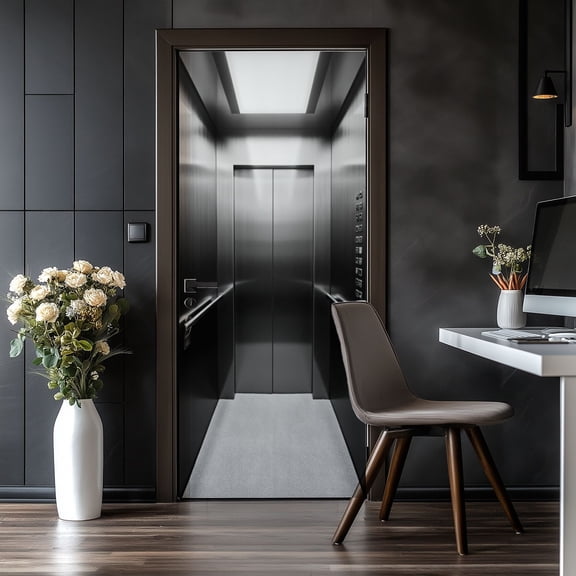 Door Stickers Peel and Stick Door Mural Modern Stainless Steel Elevator Interior Simple Removable Wallpaper 30.3''x78.7'' Self-Adhesive Mural for Kitchen Living Room Bedroom Decor