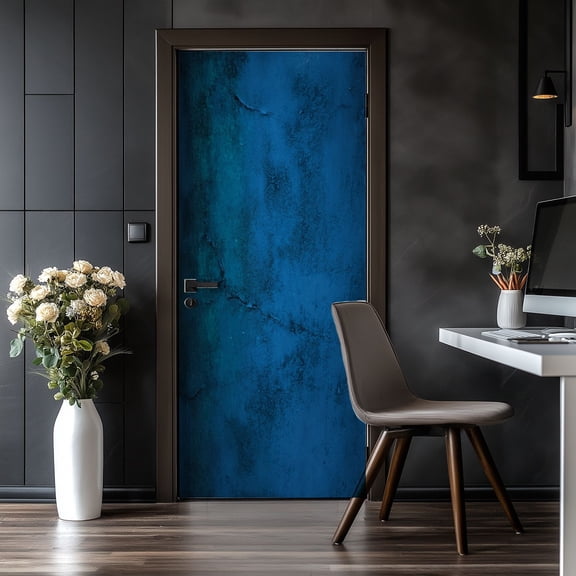 Door Stickers Peel and Stick Door Mural Navy blue rough Toned texture Old scratched damaged Removable Wallpaper 30.3''x78.7'' Self-Adhesive Mural for Kitchen Living Room Bedroom Decor