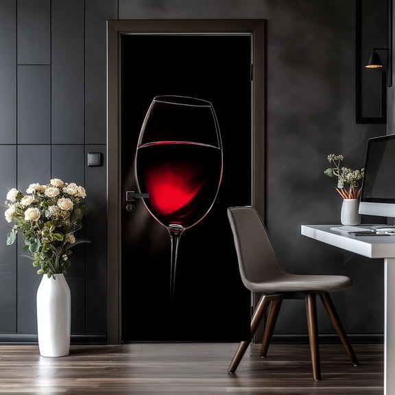 Door Stickers Peel and Stick Door Mural Red Wine Closeup Wineglass Removable Wallpaper 30.3''x78.7'' Self-Adhesive Mural for Kitchen Living Room Bedroom Decor