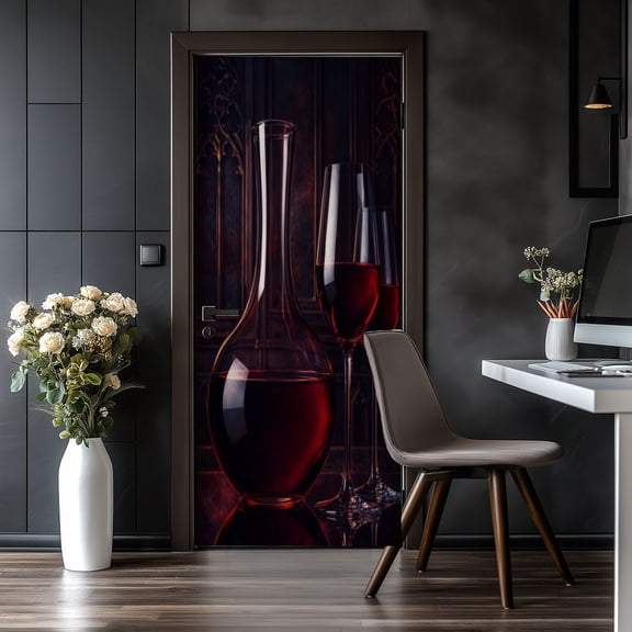 Door Stickers Peel and Stick Door Mural Red Wine Cups Modern Home Bar Abstract Contemporary Removable Wallpaper 30.3''x78.7'' Self-Adhesive Mural for Kitchen Living Room Bedroom Decor