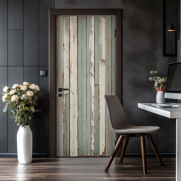 Door Stickers Peel and Stick Door Mural Rustic Vintage Wooden Plank Vintage Removable Wallpaper 30.3''x78.7'' Self-Adhesive Mural for Kitchen Living Room Bedroom Decor