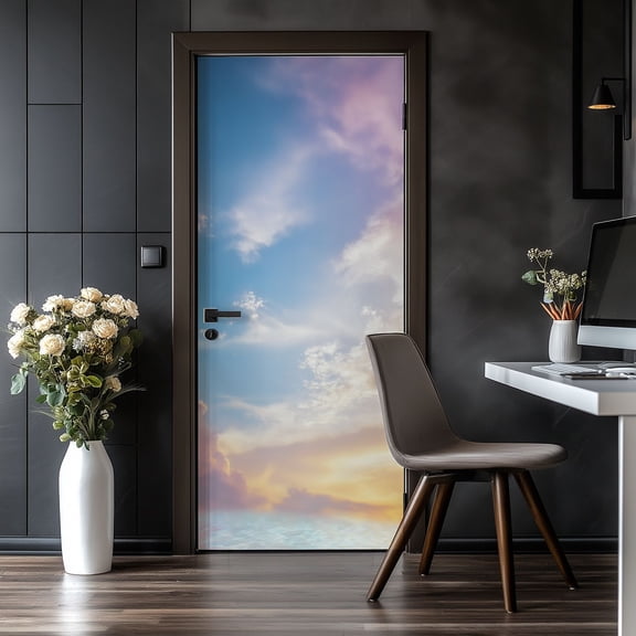 Door Stickers Peel and Stick Door Mural Vertical size sunset sky soft pastel colored clouds Removable Wallpaper 30.3''x78.7'' Self-Adhesive Mural for Kitchen Living Room Bedroom Decor