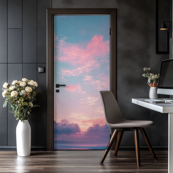 Door Stickers Peel and Stick Door Mural Vertical size sunset sky soft pastel colored clouds Removable Wallpaper 30.3''x78.7'' Self-Adhesive Mural for Kitchen Living Room Bedroom Decor