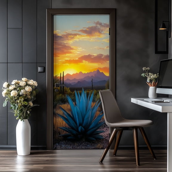 Door Stickers Peel and Stick Door Mural Western Landscape Nature Scenery Succulent Cactus Removable Wallpaper 30.3''x78.7'' Self-Adhesive Mural for Kitchen Living Room Bedroom Decor