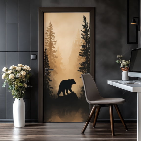 Door Stickers Peel and Stick Door Mural Wild Animals Camping Hunting Rustic Wolf Moose Log Removable Wallpaper 30.3''x78.7'' Self-Adhesive Mural for Kitchen Living Room Bedroom Decor