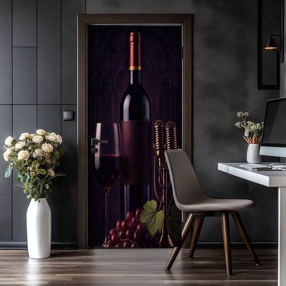 Door Stickers Peel and Stick Door Mural Wine Prints Bar Modern Home Bar Bottles Glass Removable Wallpaper 30.3''x78.7'' Self-Adhesive Mural for Kitchen Living Room Bedroom Decor
