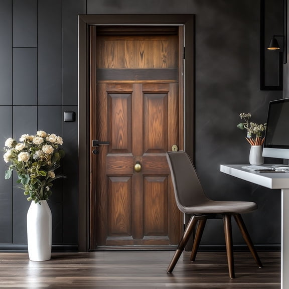 Door Stickers Peel and Stick Door Mural Wooden Texture Doors Classic Design Brass Knob Removable Wallpaper 30.3''x78.7'' Self-Adhesive Mural for Kitchen Living Room Bedroom Decor
