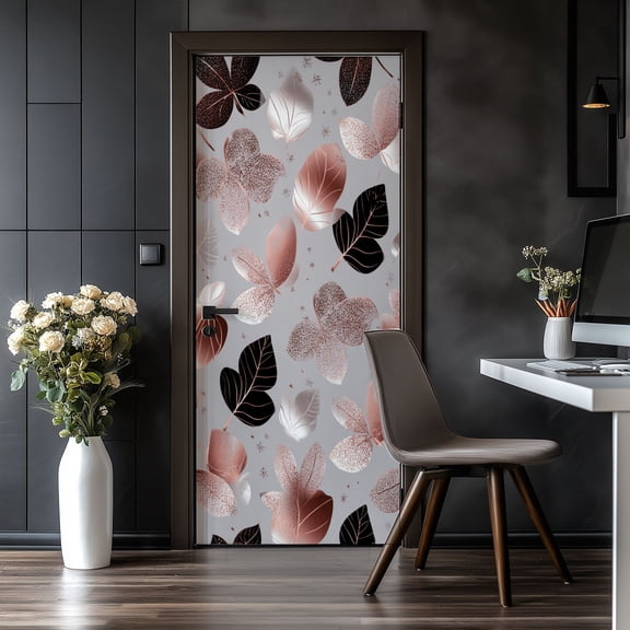 Door Stickers Peel and Stick Door Mural abstract fall leaves elegant celebration style Removable Wallpaper 30.3''x78.7'' Self-Adhesive Mural for Kitchen Living Room Bedroom Decor