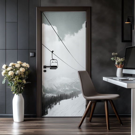 Door Stickers Peel and Stick Door Mural empty ski lift snow colorado rocky mountains Removable Wallpaper 30.3''x78.7'' Self-Adhesive Mural for Kitchen Living Room Bedroom Decor