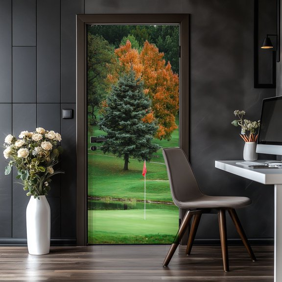Door Stickers Peel and Stick Door Mural golf course pond reflections royalty Beauty Nature Removable Wallpaper 30.3''x78.7'' Self-Adhesive Mural for Kitchen Living Room Bedroom Decor